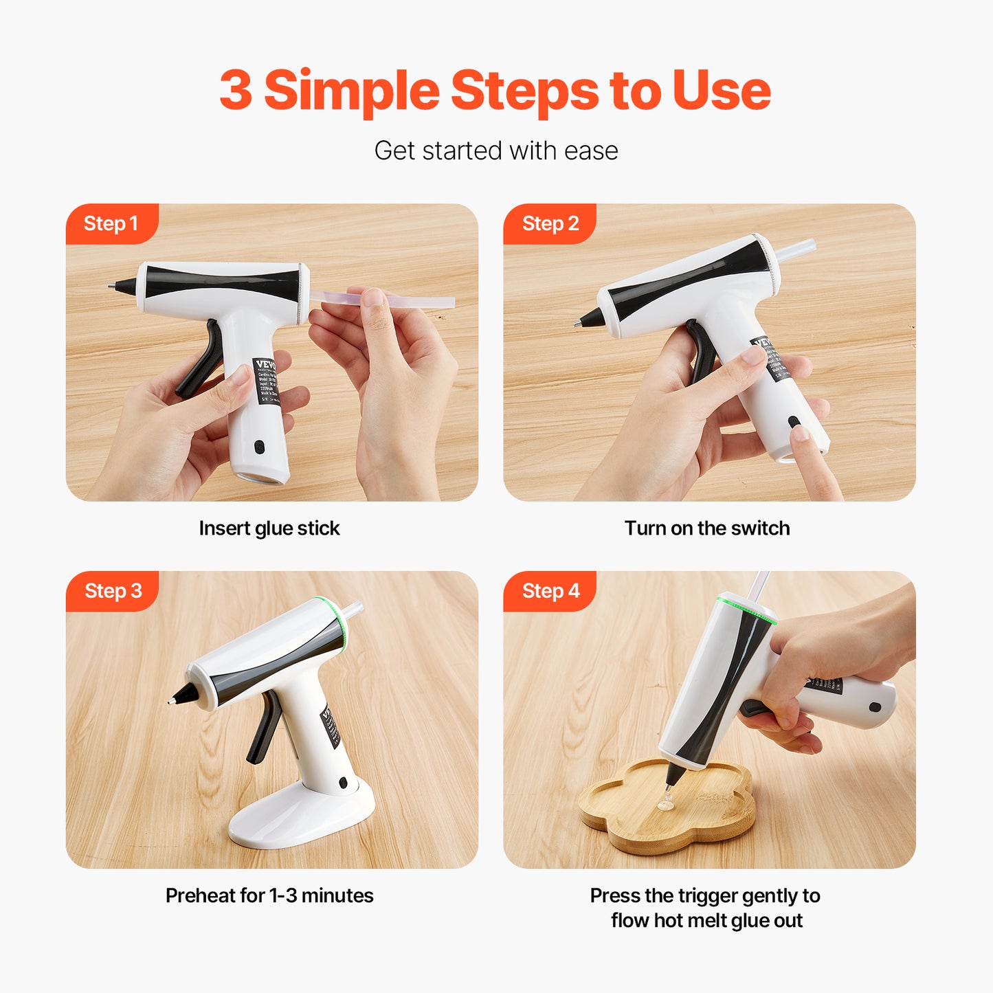 VEVOR Hot Glue Gun, Rechargeable Cordless Glue Gun, Mini Wireless Hot Glue Gun Kit With 2200mAh Battery, 20 Pcs Glue Sticks, Fast Preheating & High Temp, For Crafts, Arts, DIY, Quick Home Repairs