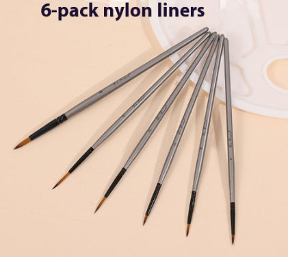 6 Pieces Suit Nylon Hair Brush Hook Line Silver Wooden Pole Student Diy Sketch Painting Mark