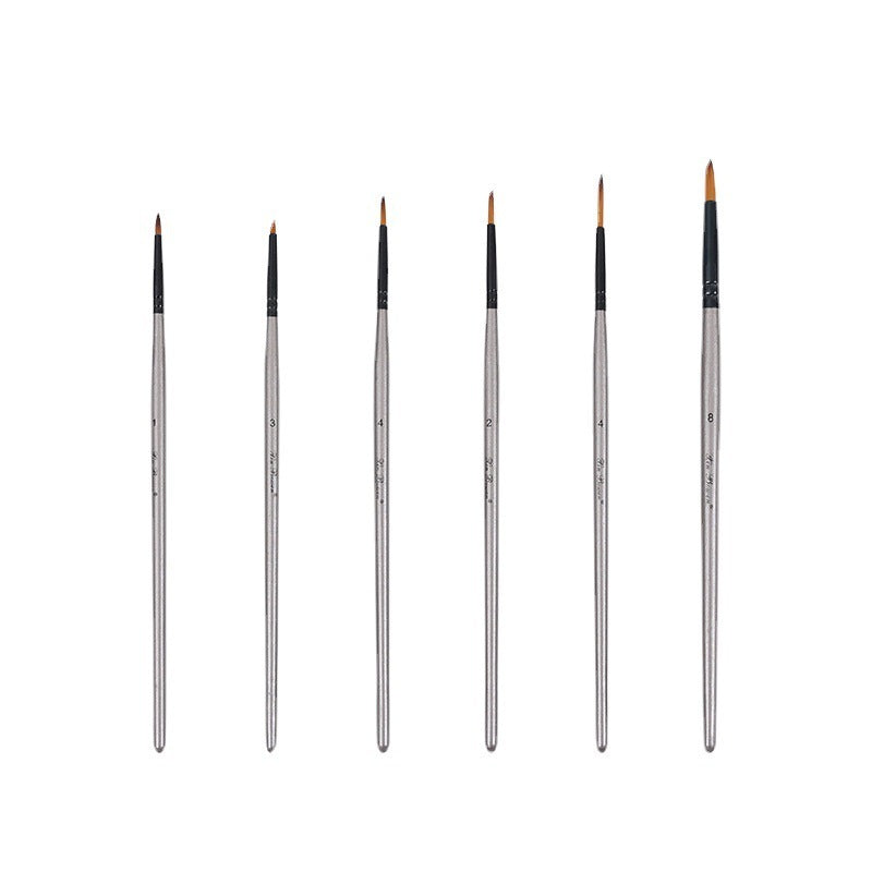 6 Pieces Suit Nylon Hair Brush Hook Line Silver Wooden Pole Student Diy Sketch Painting Mark