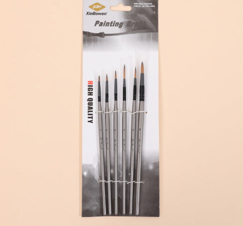 6 Pieces Suit Nylon Hair Brush Hook Line Silver Wooden Pole Student Diy Sketch Painting Mark